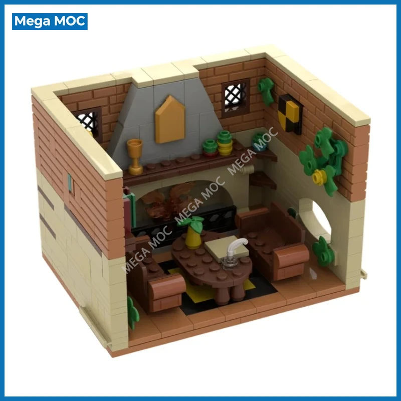 Medieval Castle Common Room MOC Bricks Detailed Interior Furnishing Desktop Showcase Decor