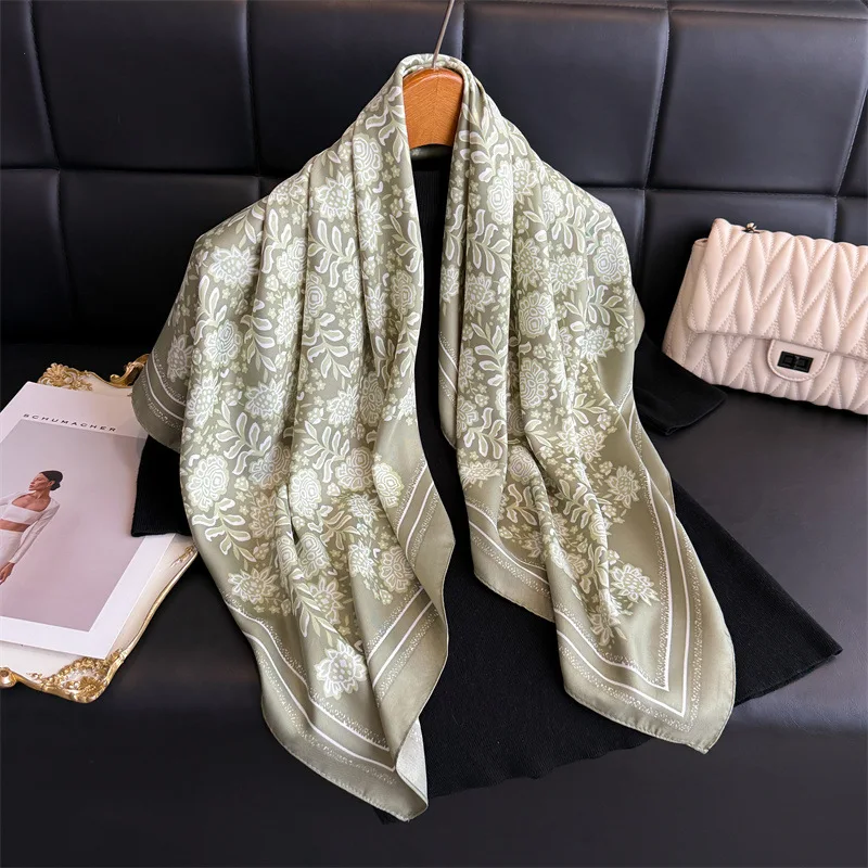 

Retro Floral Printed Square Scarf Breathable Lightweight Soft Satin Scarves Musilim Lady Hijab Lady Headband Foulard
