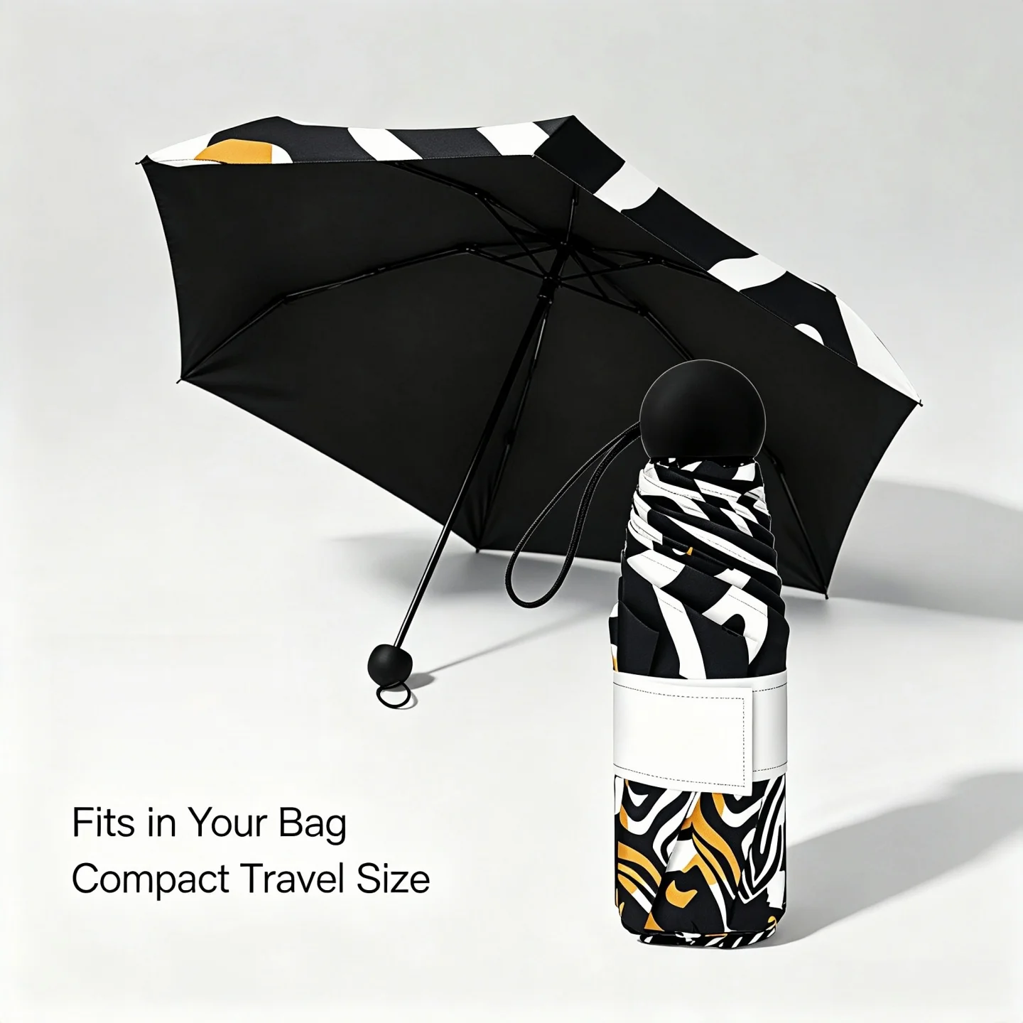 Back to School Zebra Print Mini Folding Umbrella 230g Ultra Light Black Glue UV Block Waterproof Ideal for Commute and Travel