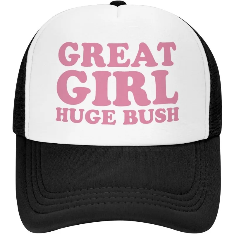 

1pc "Great Girl Huge Bush" Funny Trucker Hat - Adjustable Black & White Baseball Cap, Polyester,
