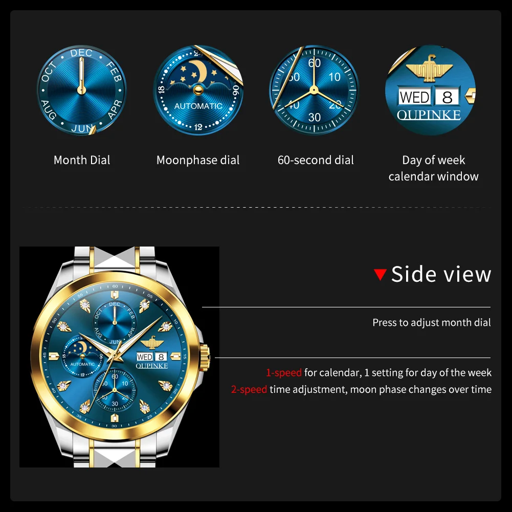 OUPINKE 3298 Luxury Man Watch Tungsten steel Dual Calendar Multi-function High Quality Sapphire Mirror Mechanical Watch for Men