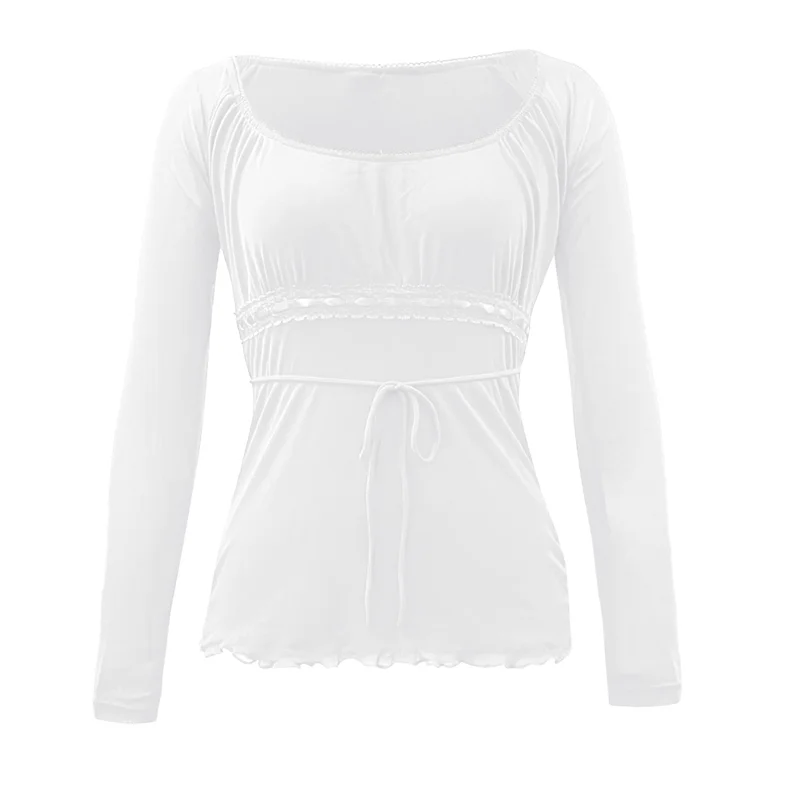 

ASDS-Women Vintage Aesthetic Top Long Sleeve Lace Trim Tight Shirts Y2k Graphic Print Fairy Grunge Top Streetwear