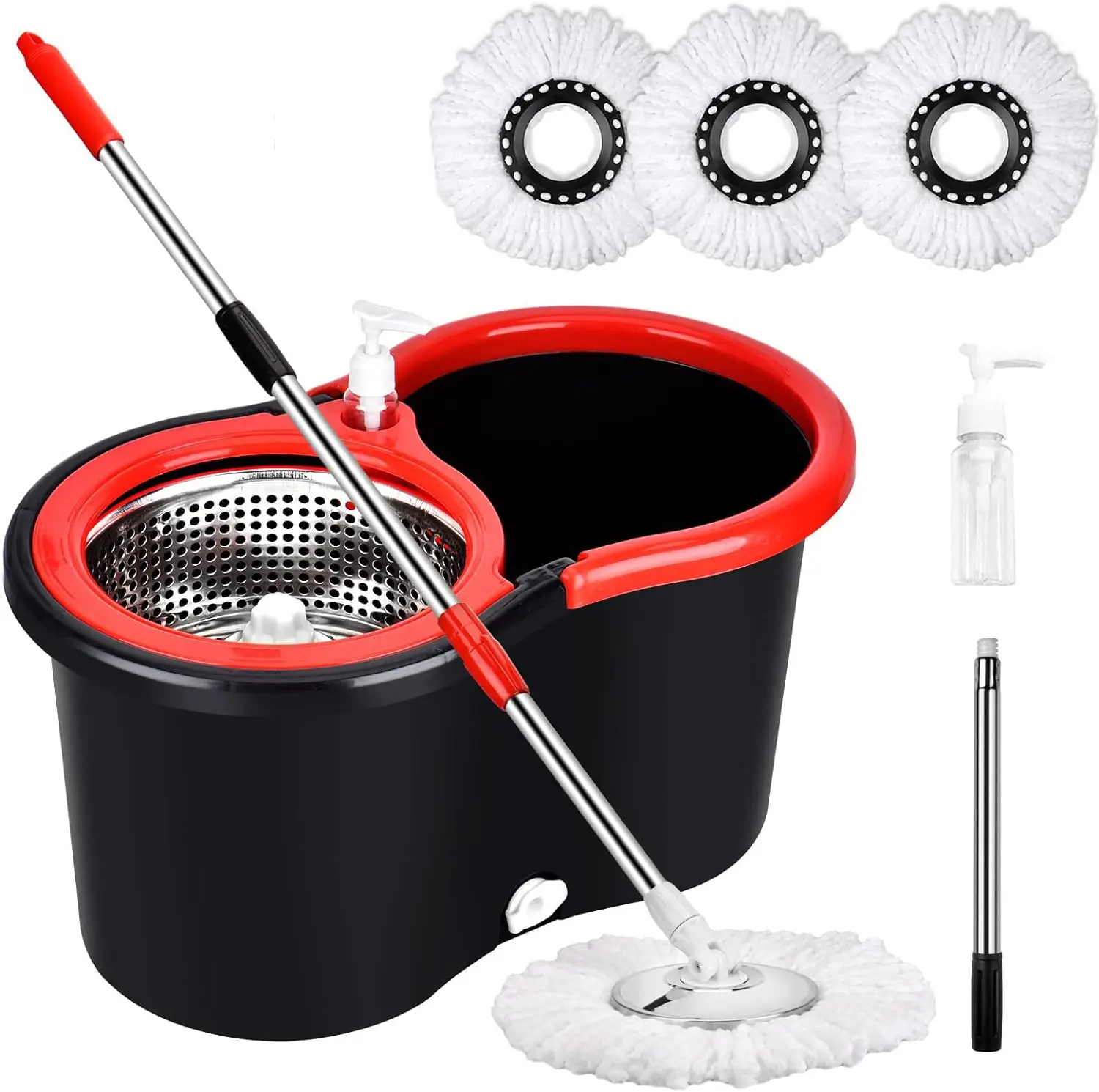 Spin Mop Bucket Sets with 360° Spinning 2 Mop System Tank in 3 Microfiber Replacement Heads, 61