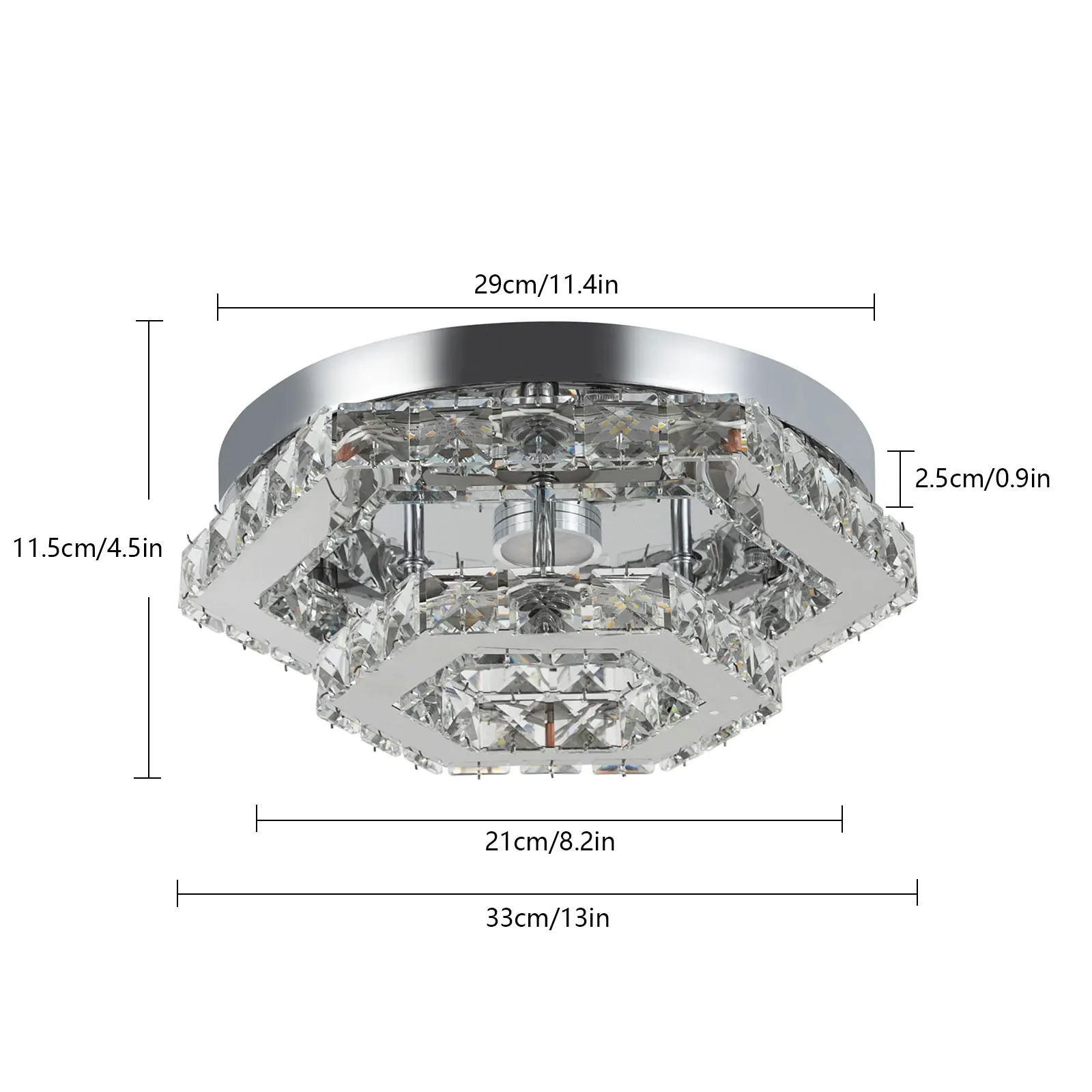 ضوء السقف - كريستال مكون من طبقتين، جهد عريض 85-265 فولت 2200 لومن، جهاز تحكم عن بعد LED (16.4 قدم)، يعتم لا نهائي لغرفة المعيشة/الفندق