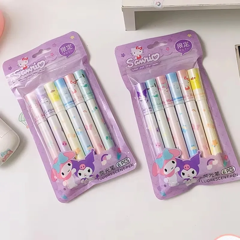 4/6 قطعة سانريو مرحبا كيتي فسفورية مجموعة كورومي ميلودي سينامورول 6 ألوان علامات أقلام طالب اللوازم المدرسية القرطاسية