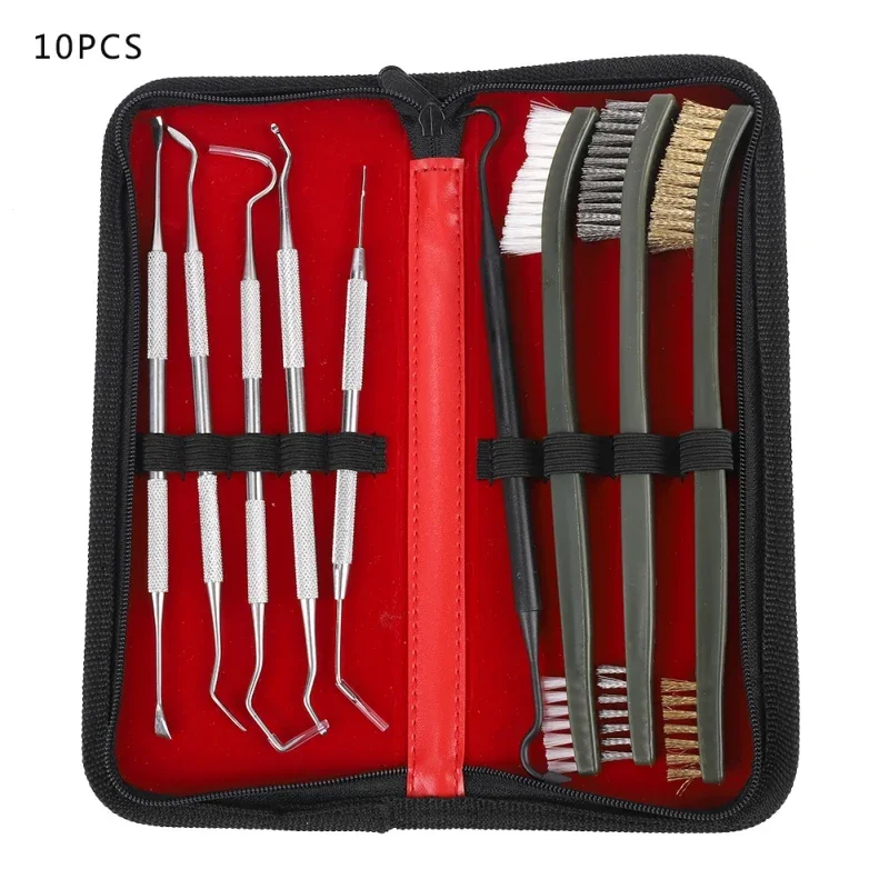 9pcs/Set G-un Cleaning Kit Set 3 Brass Steel Nylon Brush 6 Stainless Steel Nylon Pick Tactical Pistol G--un Refil Cleaning Tool