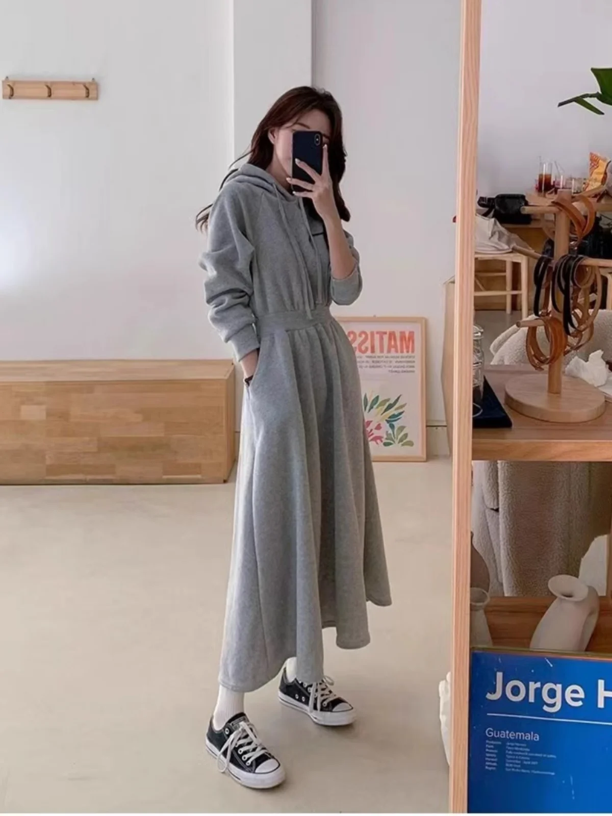 Sweater Dress Plus size Spring and Autumn Sweater Dress Women Long Slimming High-Knee High Waist Hood Dress Casual Skirt