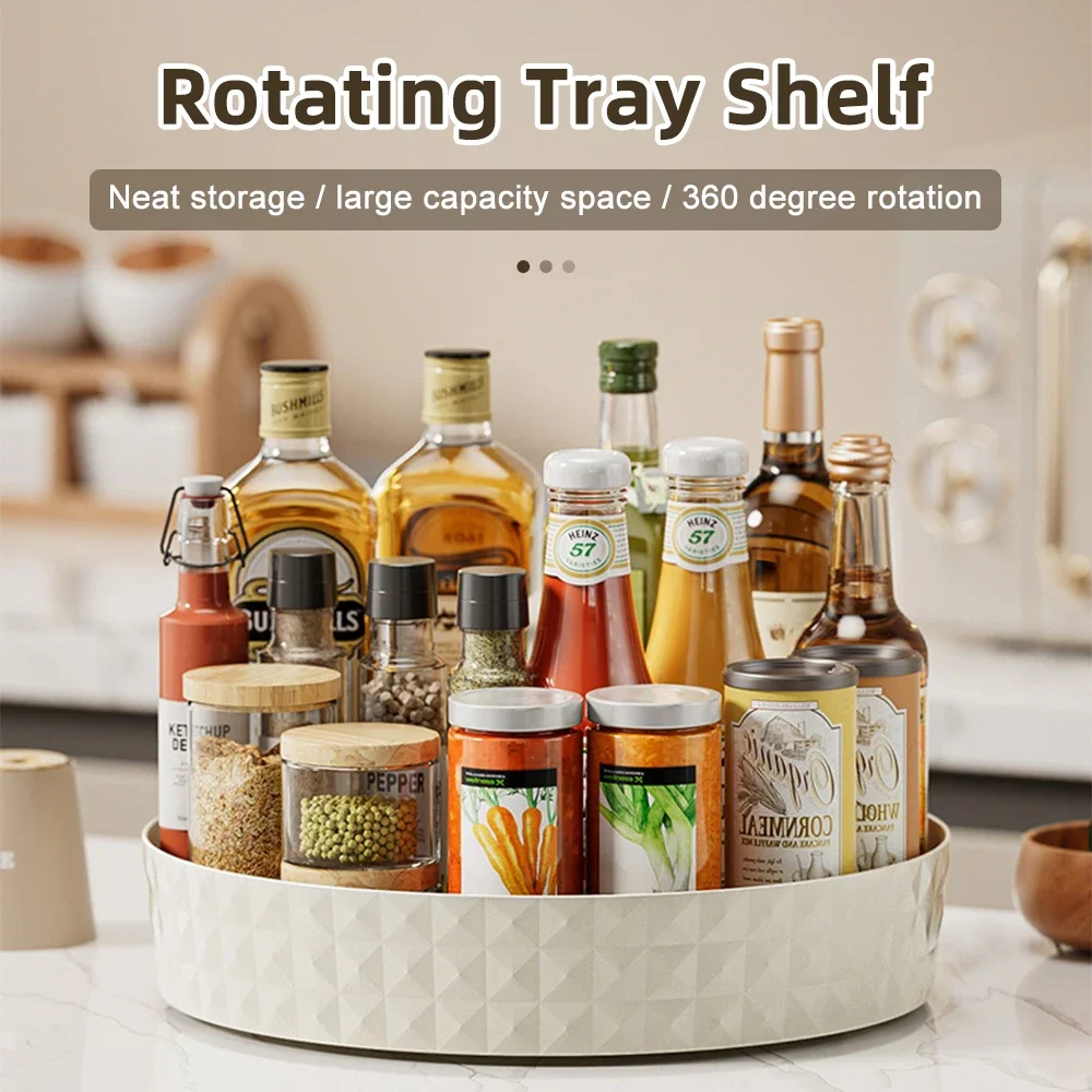 360 Degree Rotating Kitchen Storage Cabinet Organizer Multifunctional Seasoning Soy Sauce Vinegar Rack Desktop Fruit Plate Tray