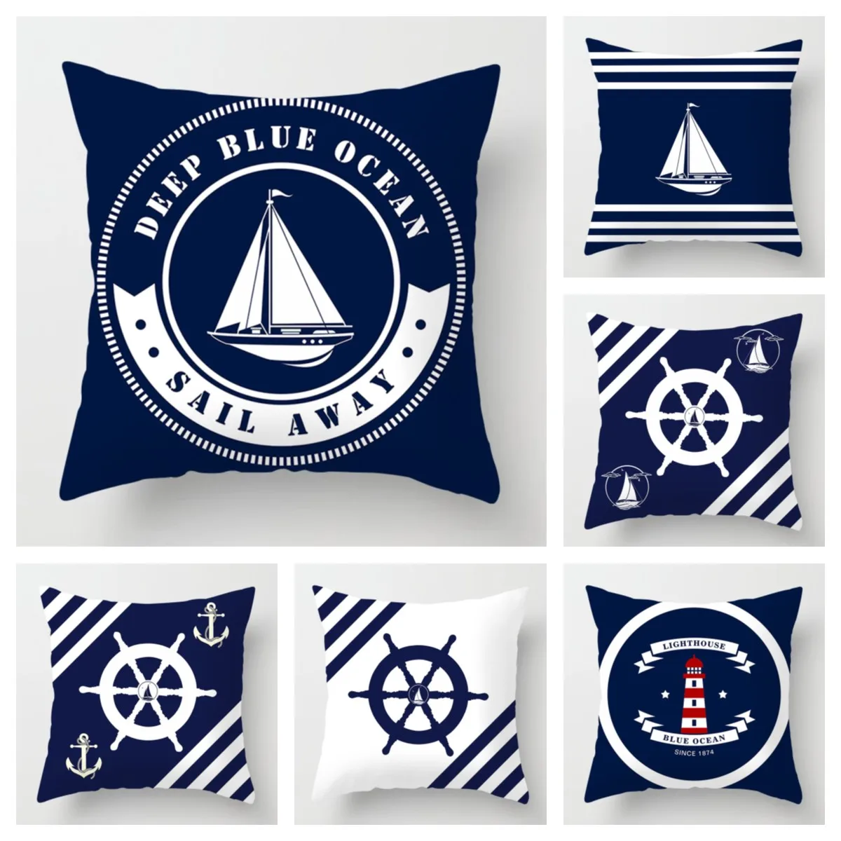 

Nordic dark blue sailing series sailing pillow cover 60*60 sofa decoration cushion cover 45*45 home decoration can be customized