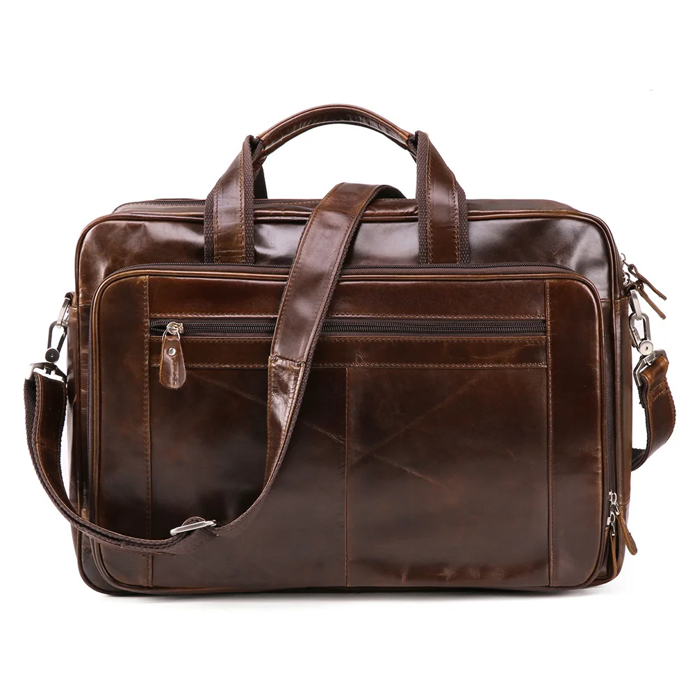 Luxury Men Genuine Leather Briefcase Business Messenger Bag Totes for Documents 15.6