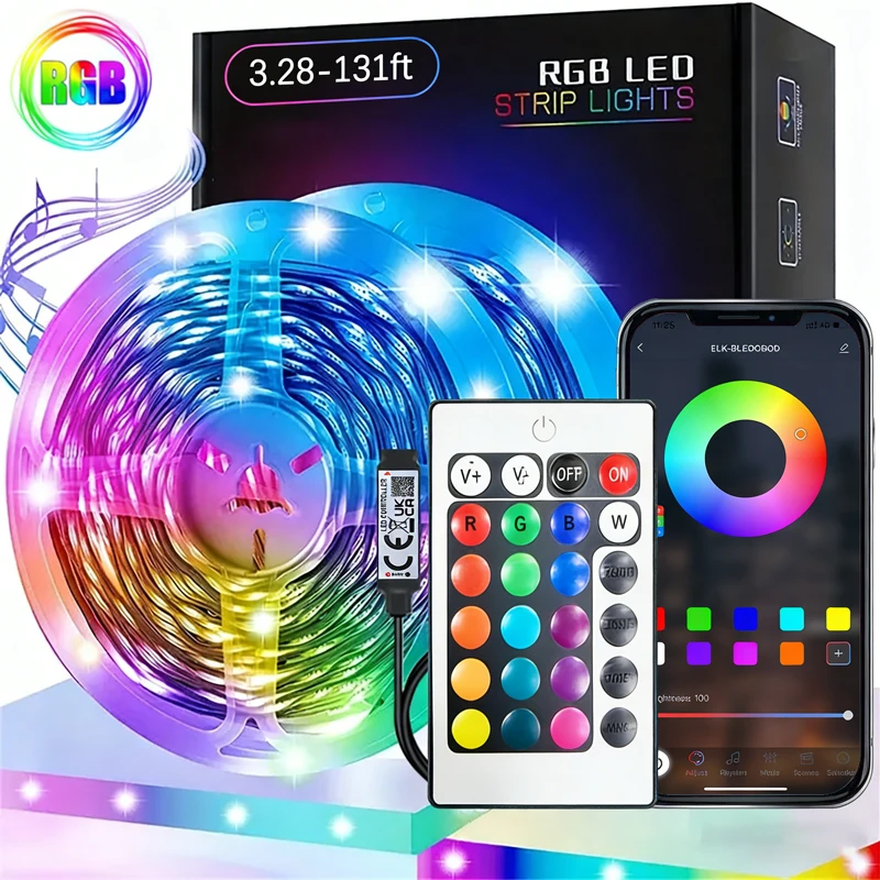 

24-Key Remote RGB LED Strip Lights for Home Bedroom Party Decor TV Backlight Wall Room 1m 3m 5m 10m 20m 30m 40m Tape