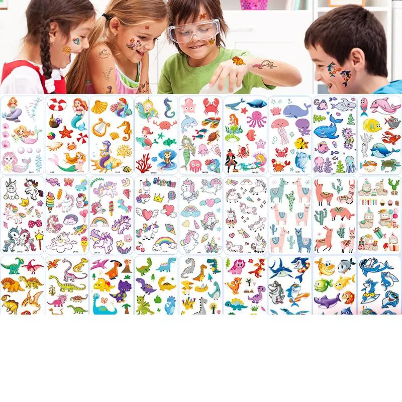 10 Pack Fake Tattoo Stickers Cartoon Temporary Tattoos Kids Arms DIY Body Art Cartoon Collection Mermaid Unicorn Animals