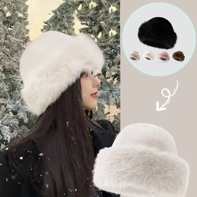 

Plush Fisherman's Cap Winter Hot-selling Warm Fur Mongolia Cap Without Brim Imitation Sable Ski Riding Warm Hat Moto Accessories