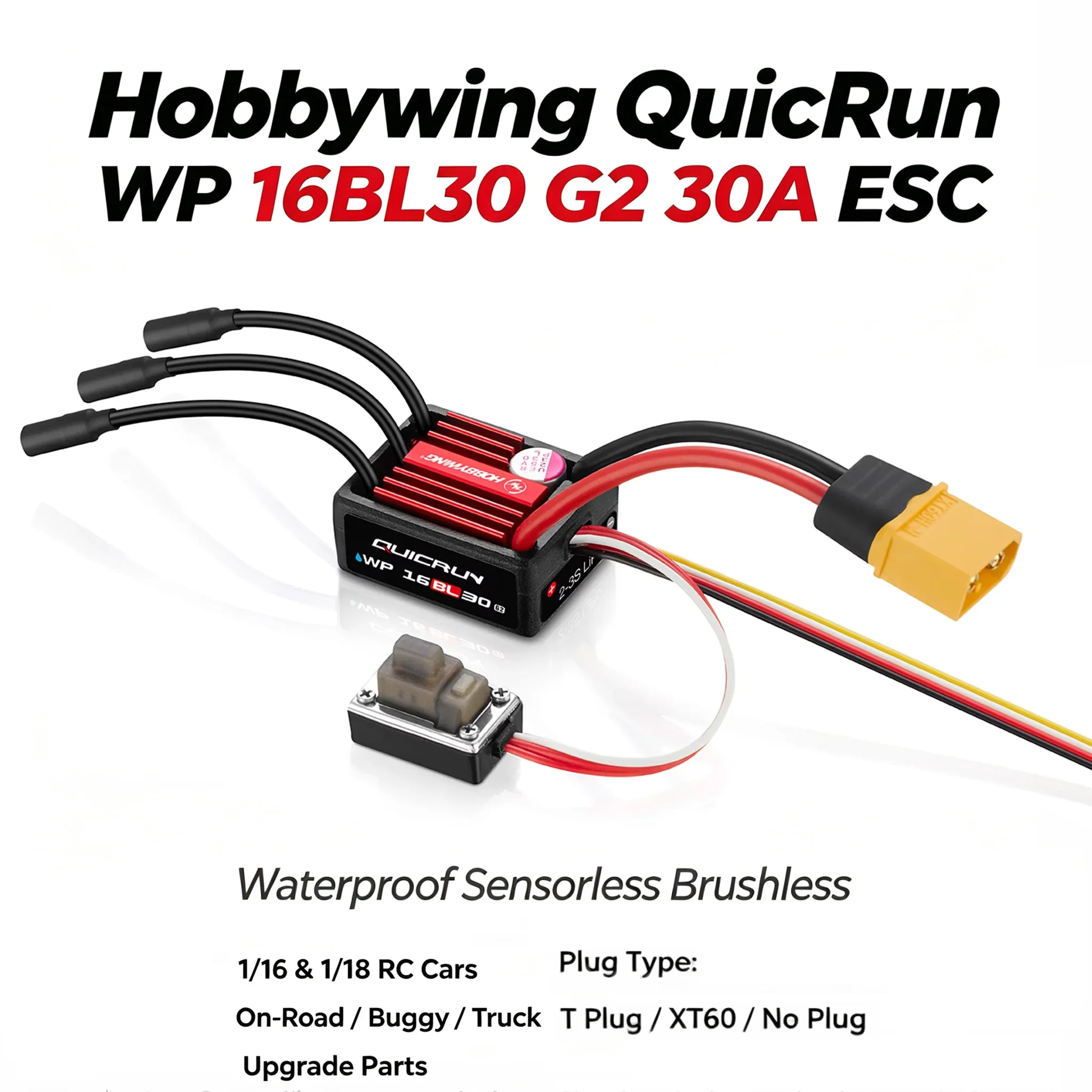 New Hobbywing QuicRun WP16BL30 G2 30A Brushless ESC Waterproof Sensorless Speed Controller 1/16 1/18 RC Car Buggy Truck Upgrade