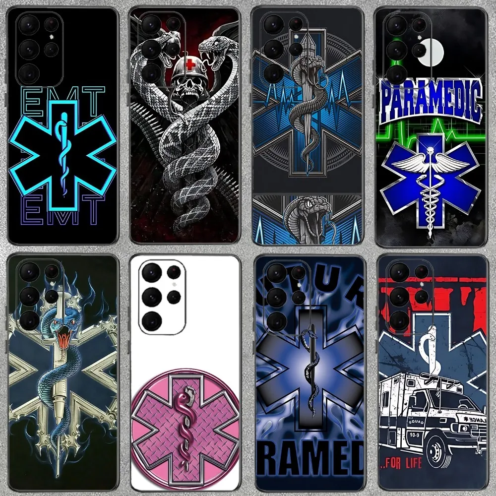 E-EMT-EMS-M-Medical Rescue Phone Case For Samsung Galaxy A52 A12 A51 S21 Edge S22ULTRA S23 S20LITE Plus Ultra Black Cover