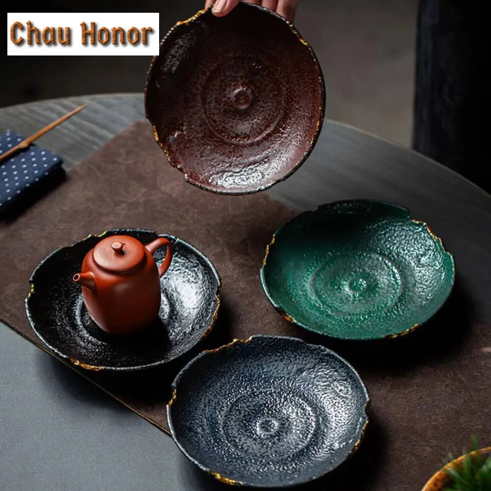 Retro Lacquer Craft Series Pot Bearing Holder Retro Dry Brew Table Tea Tray Cup Mats Refreshment Fruit Plate Tea Ceremony Craft