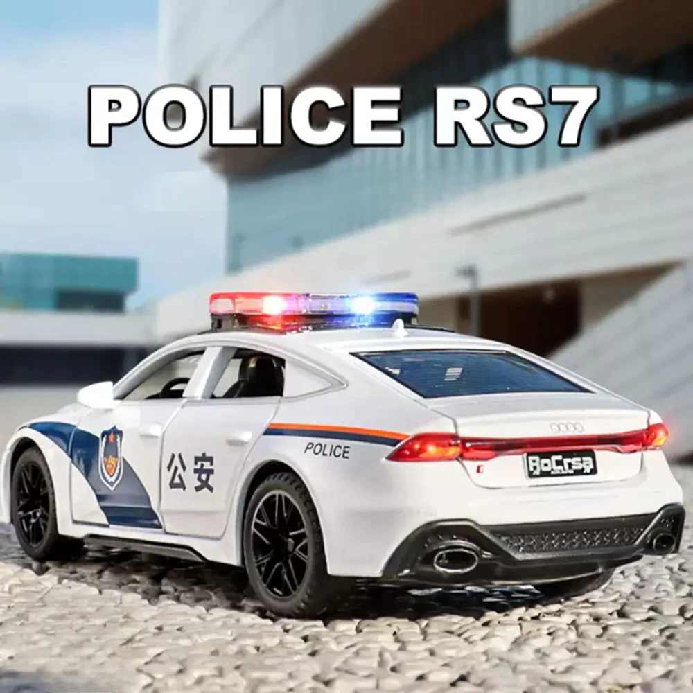 1:32 AUDI RS7 Police Car Miniature Model Alloy Toy Diecast Metal Cars Model Sound Light Pull Back Vehicle Kids Birthday Presents