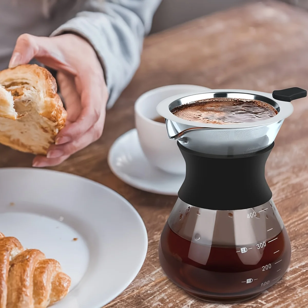 

E5 Pour Over Coffee Maker With Stainless Steel Filter Glass Coffee Wine Pot Maker Drip Teapot Pot Reusable Glass Coffee Tea Pot