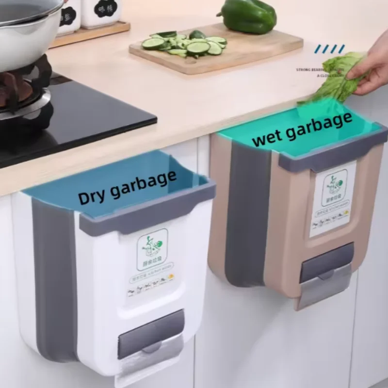 Hanging Foldable Trash Can For Kitchen Cabinet, Multi-scene Use In Car Bathroom Living Room, Space Saving Bin JJ2091DC