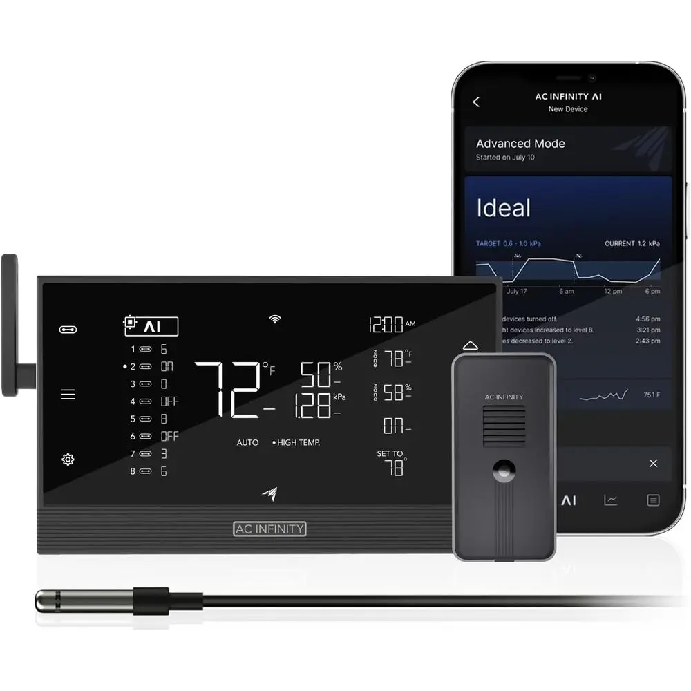 

AI-Enhanced Controller with CO2 Sensor Kit: Smart Learning, CO2 Tracking for Greenhouses, Temperature, Humidity, VPD Control, Bl