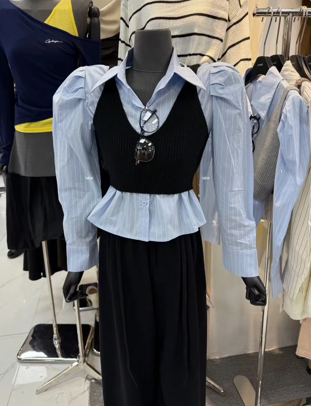 

Simple Stripe irt Knitted Vest Set Casual Sle Korean Version Cotton Long Sve Collar Women's Faion Autumn New Ar...