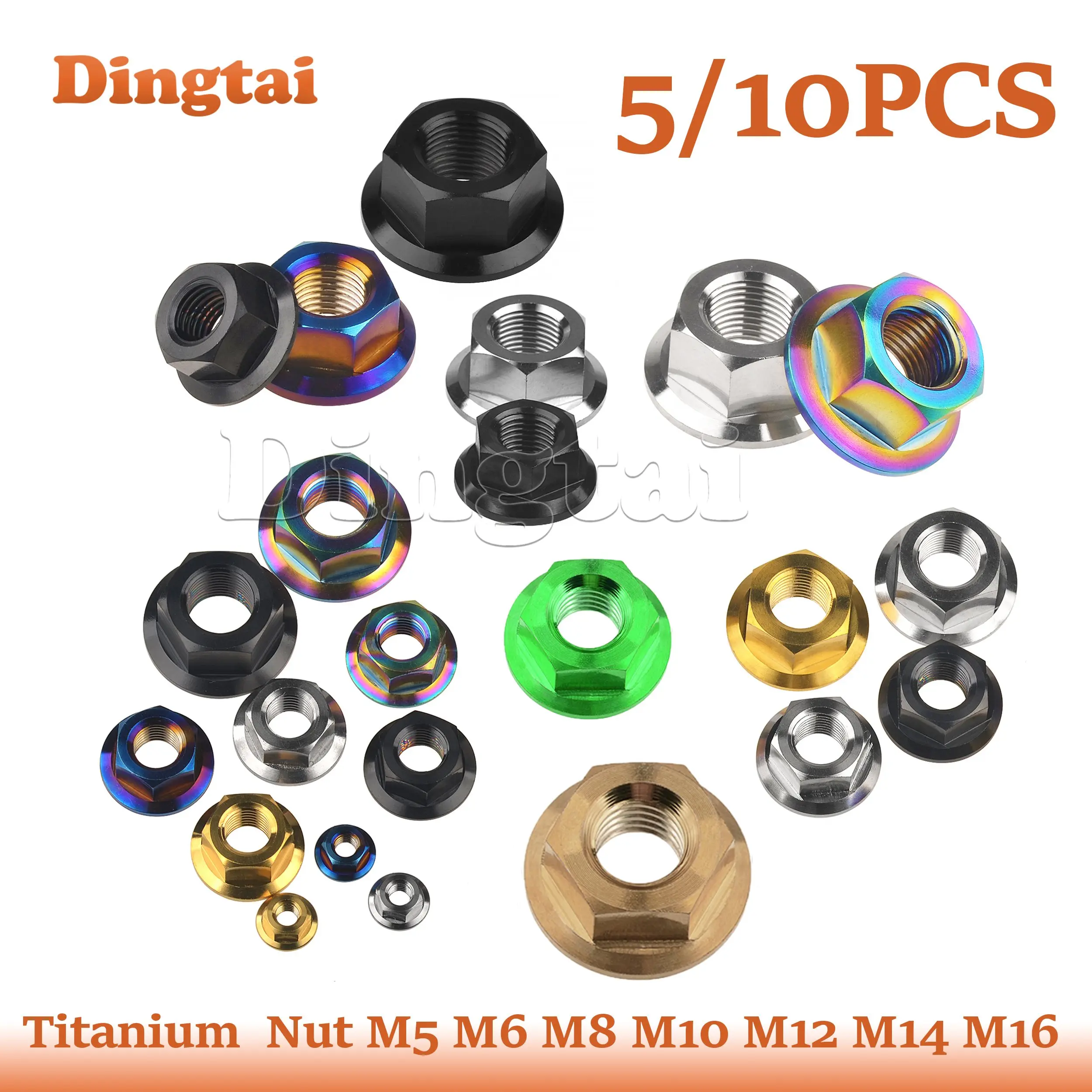 Dingtai Titanium Nut 5/10pcs  M5/M6/M8/M10/M12/M14/M16 Flange Nut Bolt Cap for Motorcycle Bicycle Bike