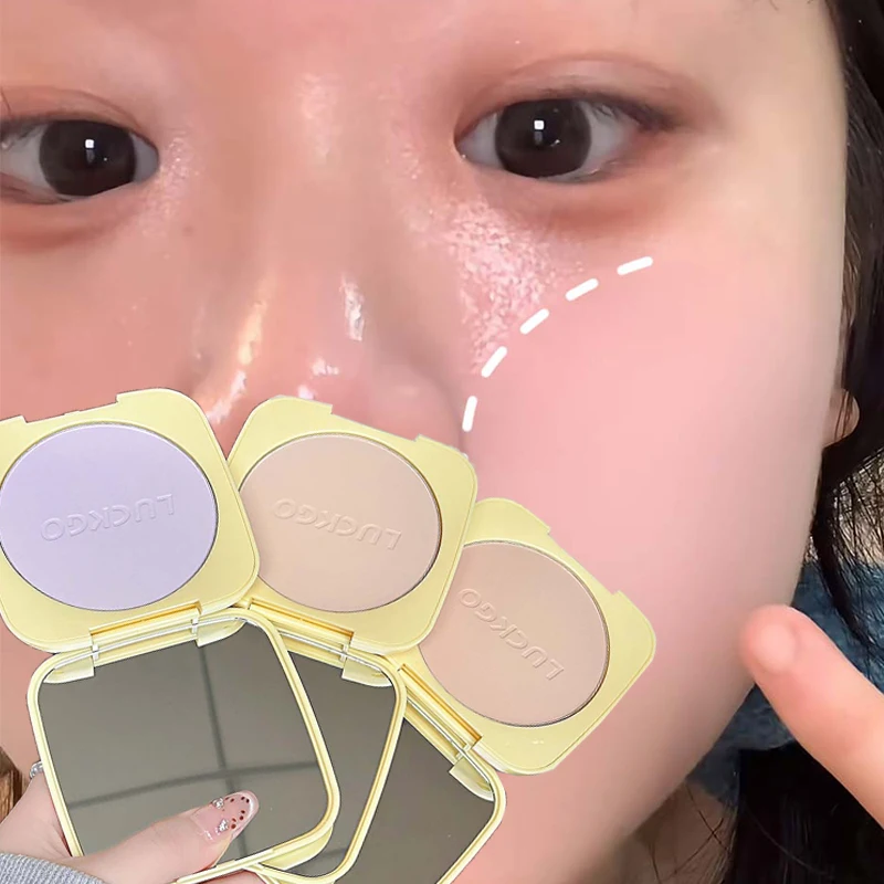 Pó prensado fosco natural, pó compacto para controle de óleo, corretivo facial, pó de maquiagem, cosméticos à prova d'água de longa duração