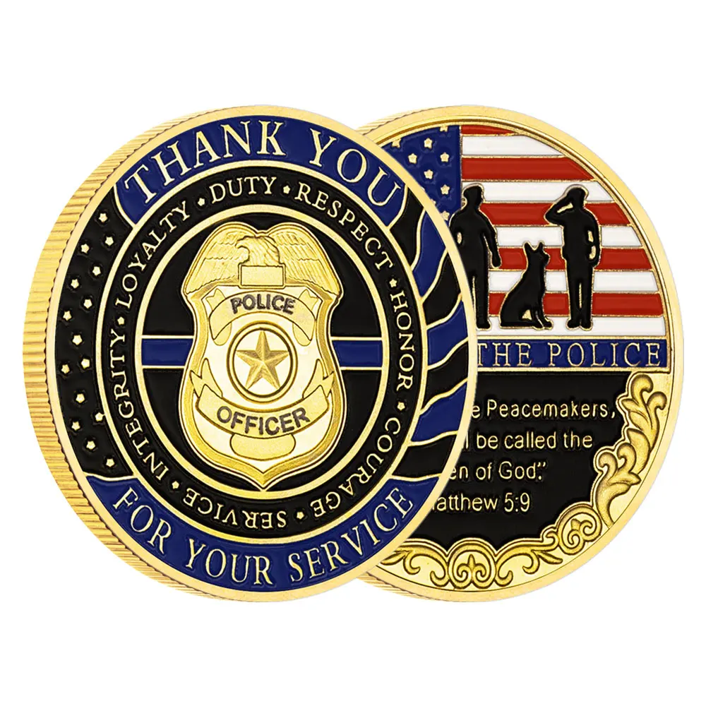 شكرًا لك على عملة تذكارية لخدمتك، يبارك الله على الشرطة، عملة تذكارية مطلية بالذهب لتزيين المنزل #3