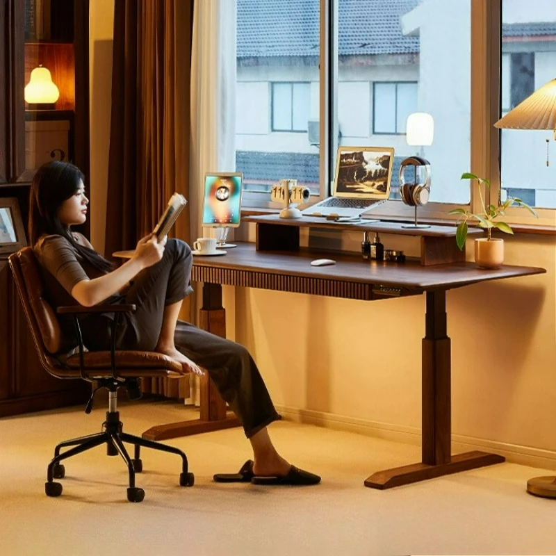 

North American black walnut lifting desk solid wood electric desk bar table multi-purpose intelligent dual motor workbench