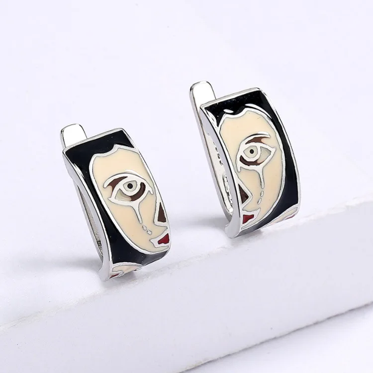 

925 Silver Plated Manga-style Cloisonne Joker Ring and Earring Set for Women - Christmas Gift, Nightclub Party Jewelry