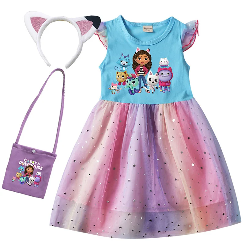 New Summer Baby Girl Gaby Cat Dresses Bag fascia per bambini Gabby Dollhouse Christmas Party Costume Cosplay per ragazze