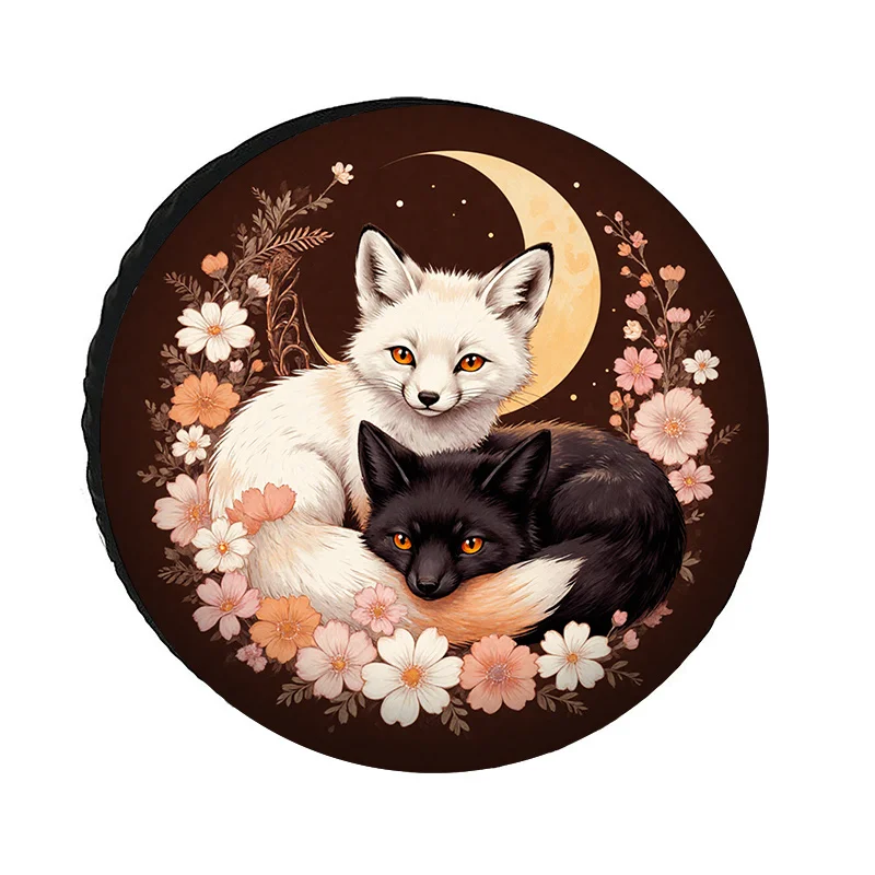 Polyester Car Tire Covers With Fox Floral Pattern, Wear-Resistant, Anti-Slip, All-Season Dust Protection