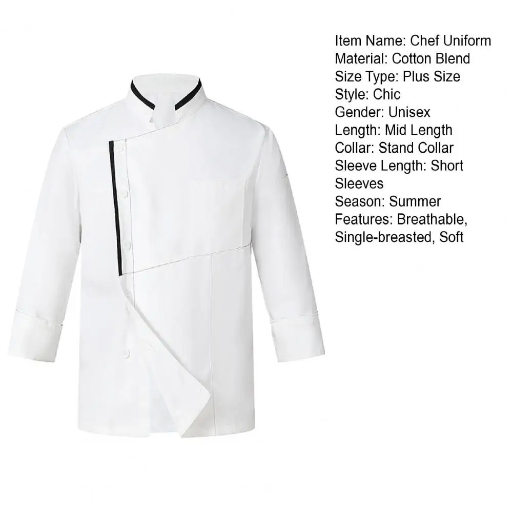 Uniforme de Chef de manga corta Unisex, cuello alto, transpirable, resistente a las manchas, para cocina, panadería, cantina, restaurante, Bar, camarero