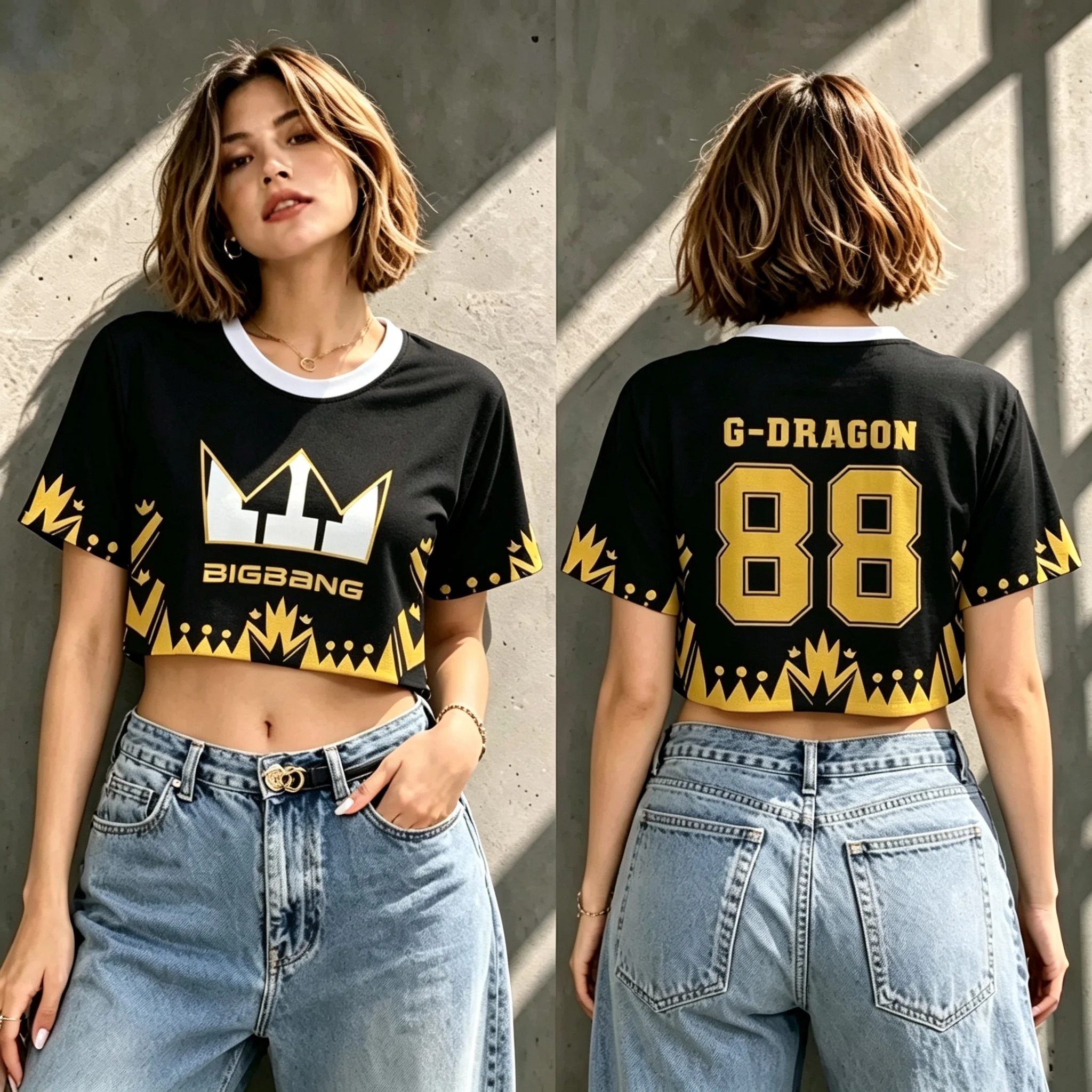 Kpop BIGBANG World Tour 2026-2027 Crop-Top T-Shirt Damen Kurzarm Krone Lightstick-Druck Konzert-Fan-Jersey Street Tee – Detail 4