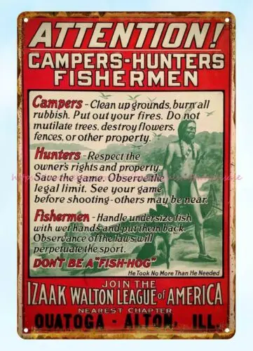 bar pub Izaak Walton League of America Sportsman's Conservation metal tin sign