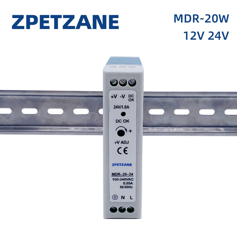

MDR-20W DIN Rail Mounted Switch Power Supply AC100-240V Input DC 12V 24V Source Output Industrial Mini Voltage Transformer
