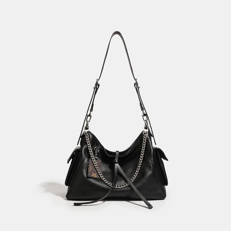 Bolso bandolera de cuero de vaca de primera capa, bolso de gran capacidad con cadena para ir al trabajo, bolso bandolera de un solo hombro de alta gama