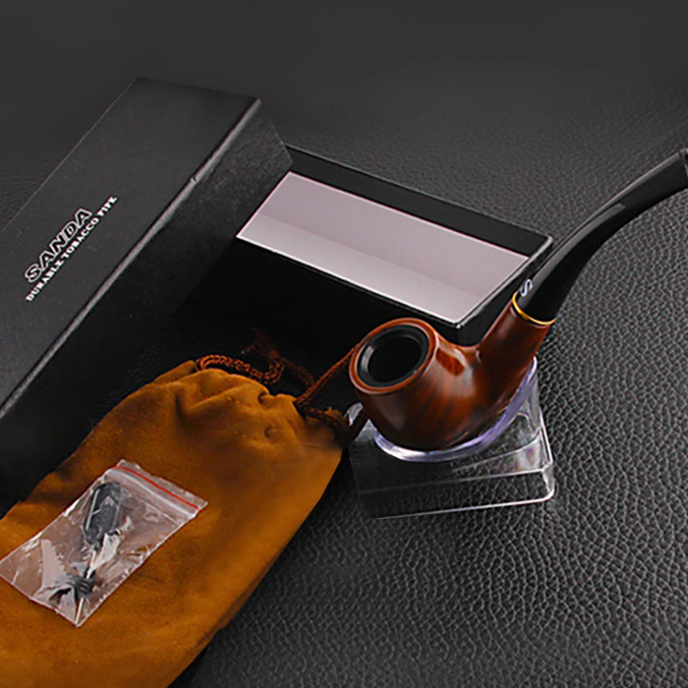 Resin Ebony Wood Tobacco Pipe Retro Bakelite Bending Filter Pipe Chimney Tobacco Pipe Cigar Herb Grinder Smoke For Men's Gifts