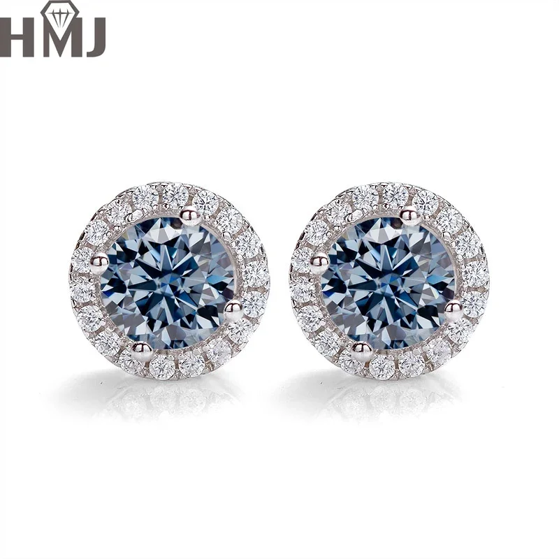 

Real Moissanite Diamond Stud Halo Earrings 1 Carat D Color VVS1 Pure 925 Sterling Silver for Women Wedding Fine Jewelry