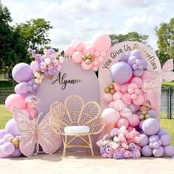 Pastel Pink Purple Balloon Garland Kit Gold Butterfly Cutouts Props DIY Birthday Baby Shower Wedding Party Decor Backdrop