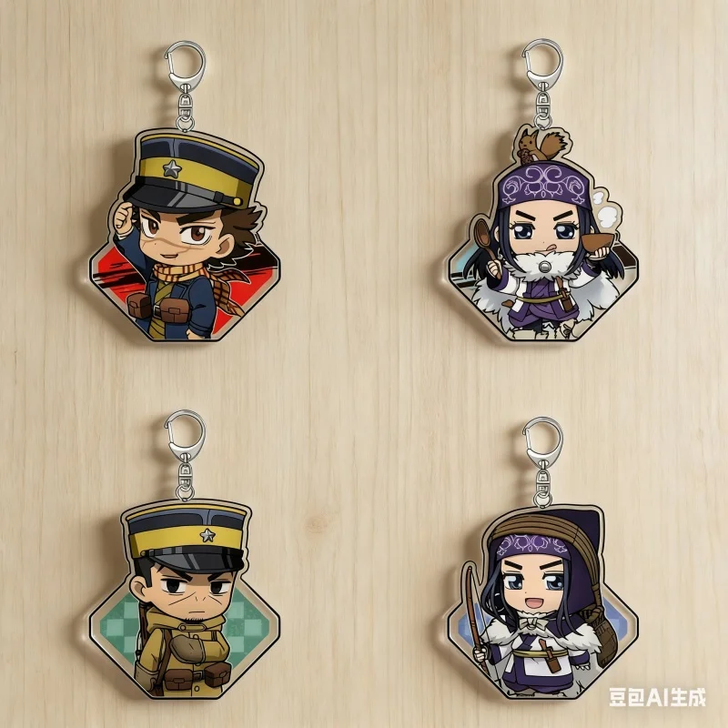 HOT Anime Golden Kamuy 6CM Q-version Acrylic Keychain Cosplay Saichi Asirpa Hajime Collecting Bag Car Keychain Toy Gifts Jewelry