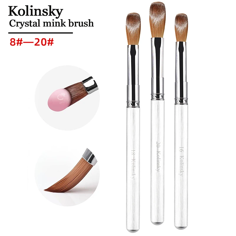 Sweet-Z High Quality 100% Kolinsky Nail Brush Size 8-20 White Color Metal Handle Drawing Brush for Acrylic Powder Wholesale