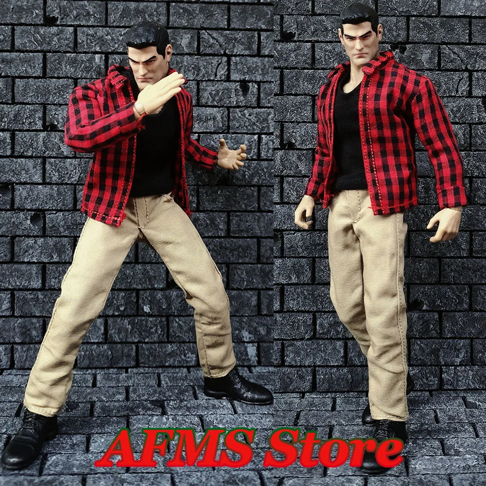 1/12 Men Soldier Blouse Classic Red Plaid Shirt Khaki Multi Bag Work Trousers Anime Characters Clothes For 6Inch Action Figure