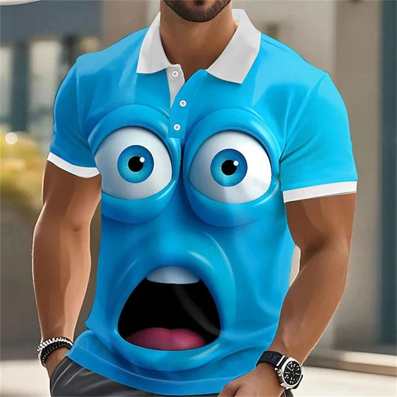 Men's Breathable Mesh Shirts Quick-Dry Moisture-Wicking Button-Down Polo Shirts Fun-Print Sportswear Golf & Outdoor T-Shirts