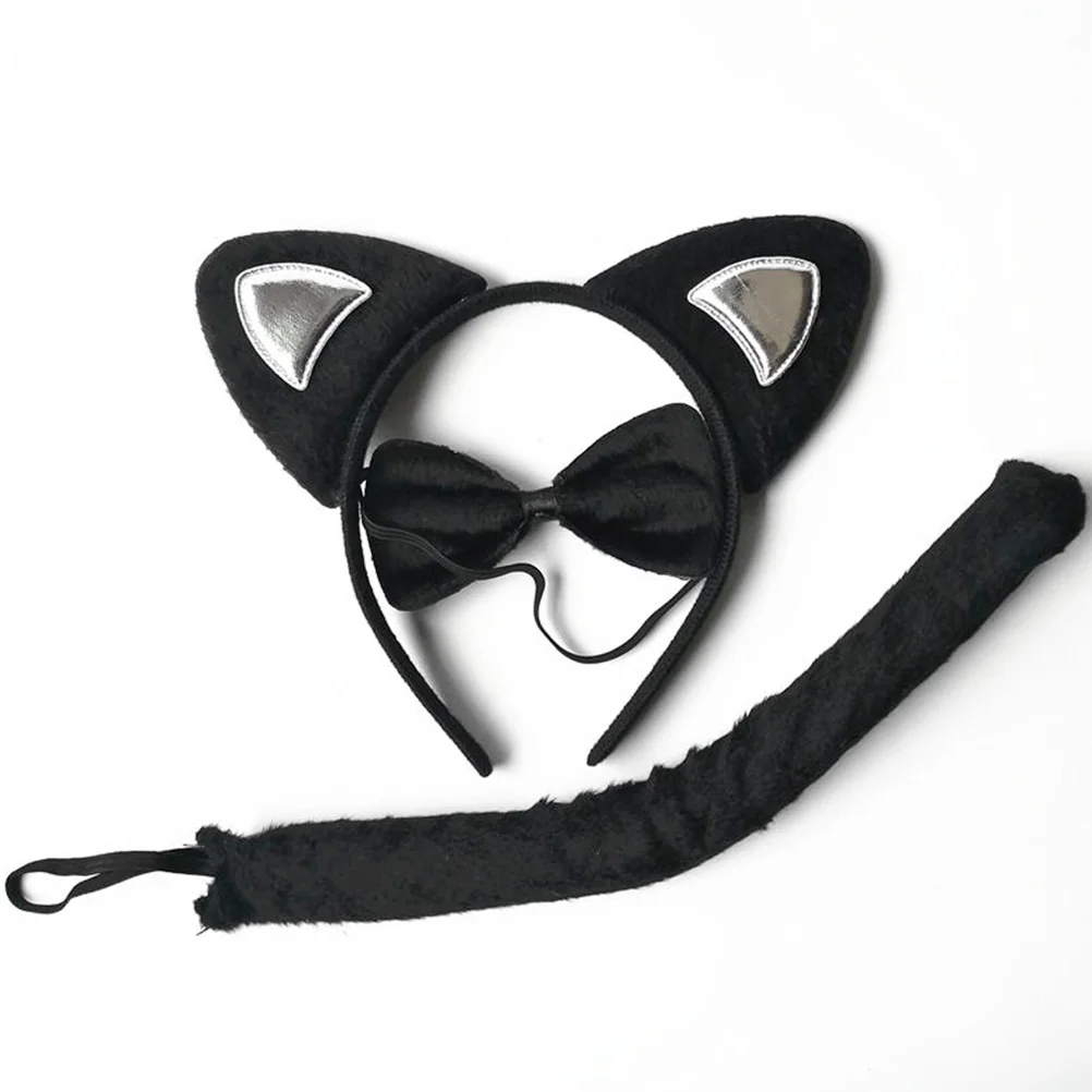 3 Pcs Cat Ears Headb Tie Tail Cartoon Animal Costume Kids Durable Stretchy Cloth Party Supplies Children Favors Gifts