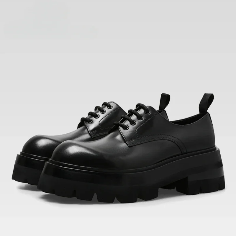 

Derby Shoes Men's Calf Leather Hand Sewn Thick Platform Height Increasing Shoes Breathable Comfortable Fashionable Leather Shoes