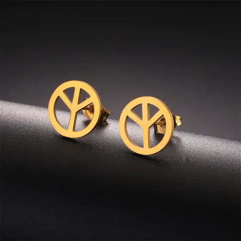 Stainless Steel Peace Symbol Stud Earrings For Women Girl Simple Round Earrings World Peace Sign Hippie Jewelry Gift Wholesale