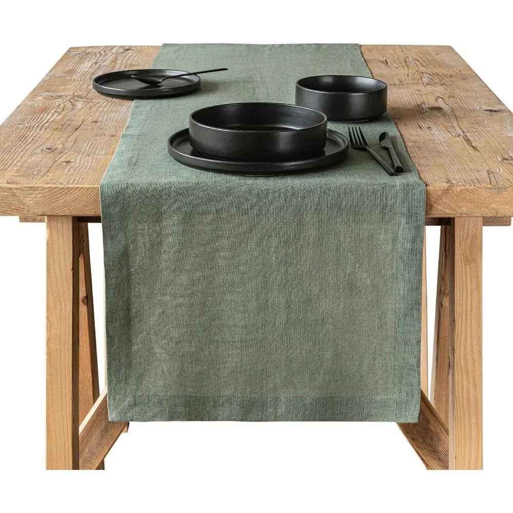 

18x108 Inch Washed Linen Table Runner - Versatile for Coffee, Dining, and Living Rooms in Green