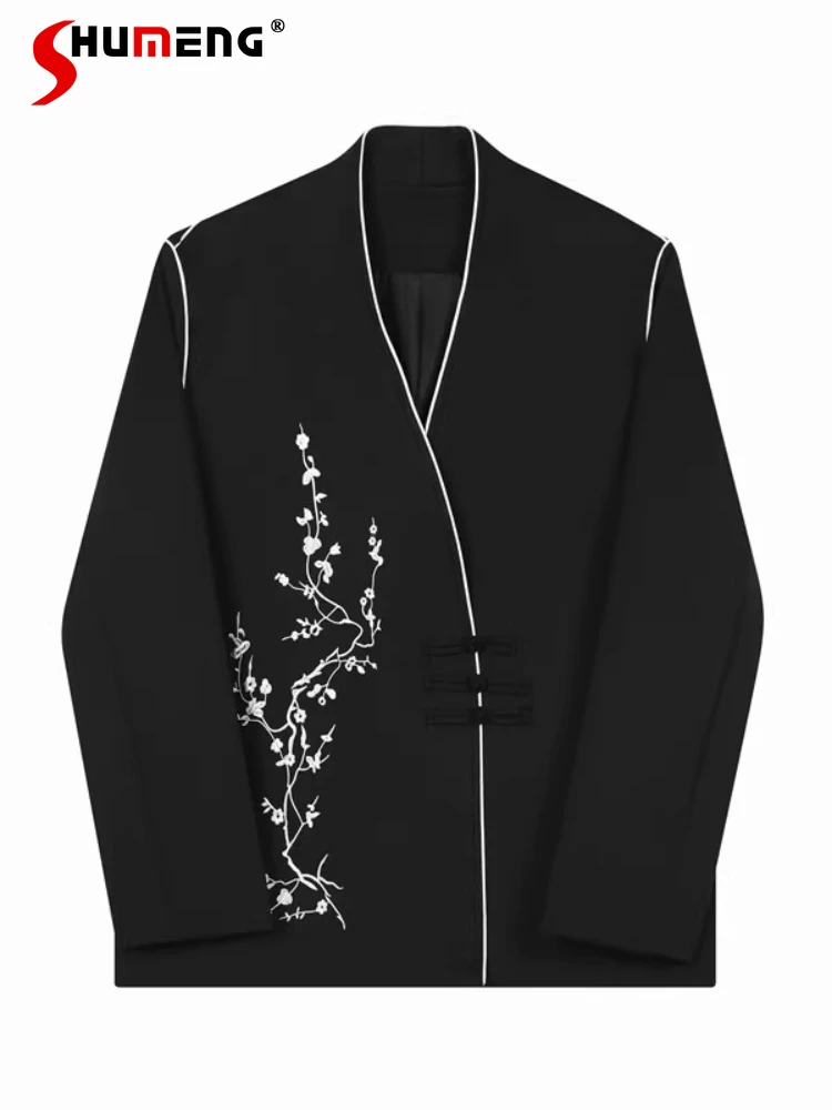 

Men's 2025 Autumn New Trendy Retro Loose Jackets Fashion Embroidery Design Blazers Jacket Stylish Color Matching Tailored Coats