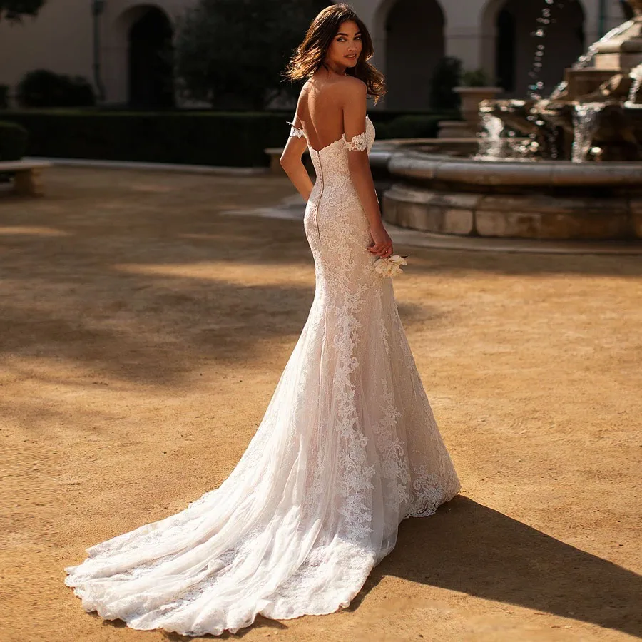 Luxury Sweetheart ชุดเดรสเมอร์เมด2023สำหรับเจ้าสาวลูกไม้ Appliques ปิดไหล่ Robe De Mariée เซ็กซี่ Backless Vestido